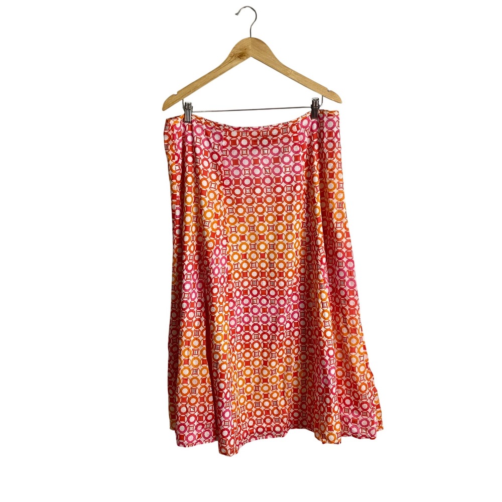 Vintage Lark Lane Geometric A Line Midi Skirt 16 Y2K Mod Retro Boho Pink Orange